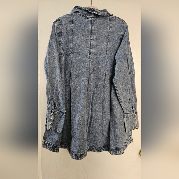 Free People Blue Jean Jacket with Ruffled Collar - Picture 2 of 5